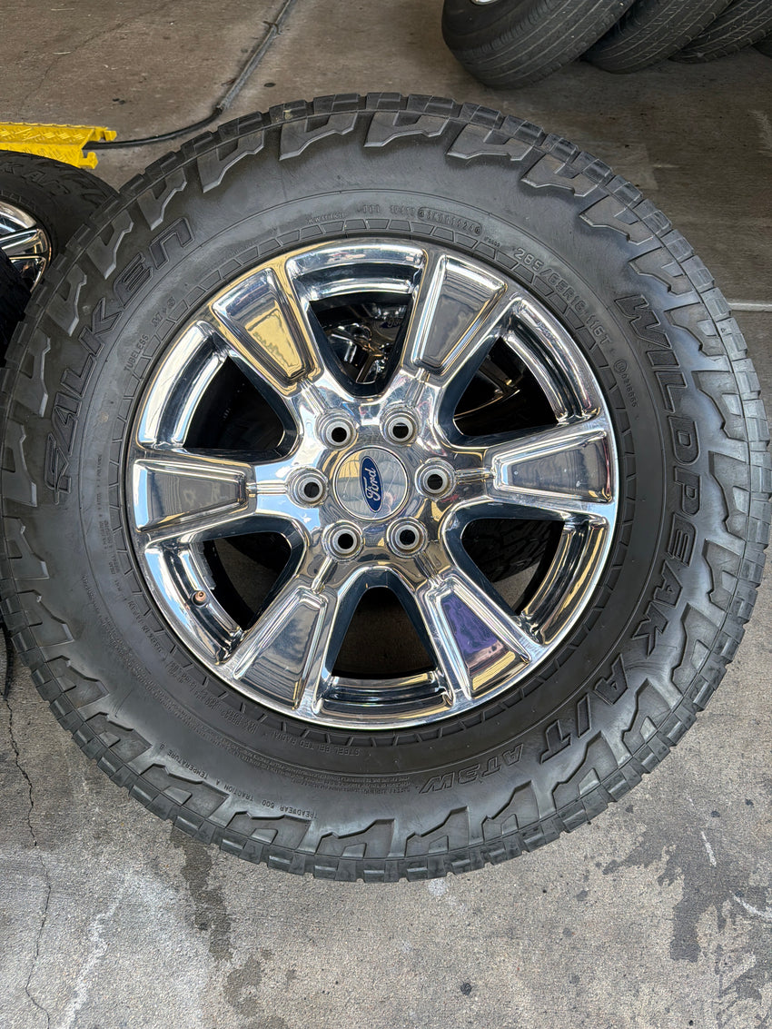 18” OEM Ford Chrome Wheels w/ Falken Wildpeak A/T Tires + TPMS