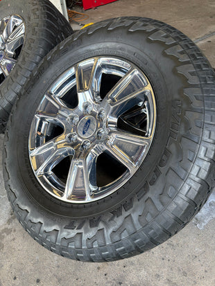 18” OEM Ford Chrome Wheels w/ Falken Wildpeak A/T Tires + TPMS